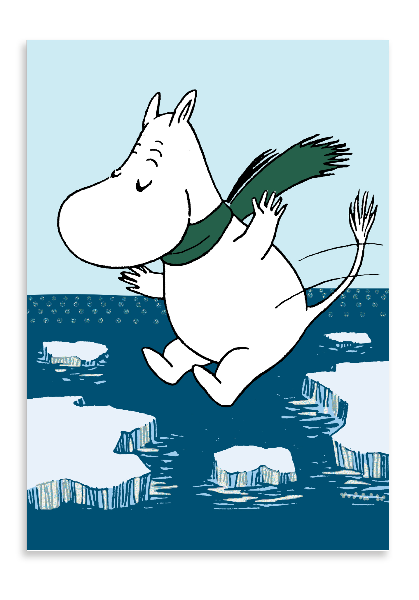 Putinki Winter postcard Moomintroll jumping on ice