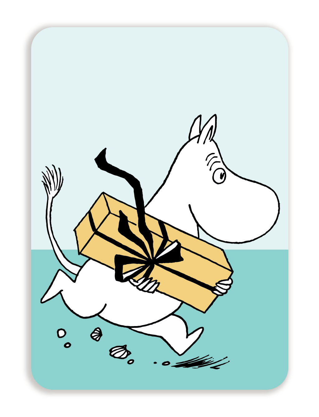 Putinki Postcard with rounded corners Moomin troll with a gift